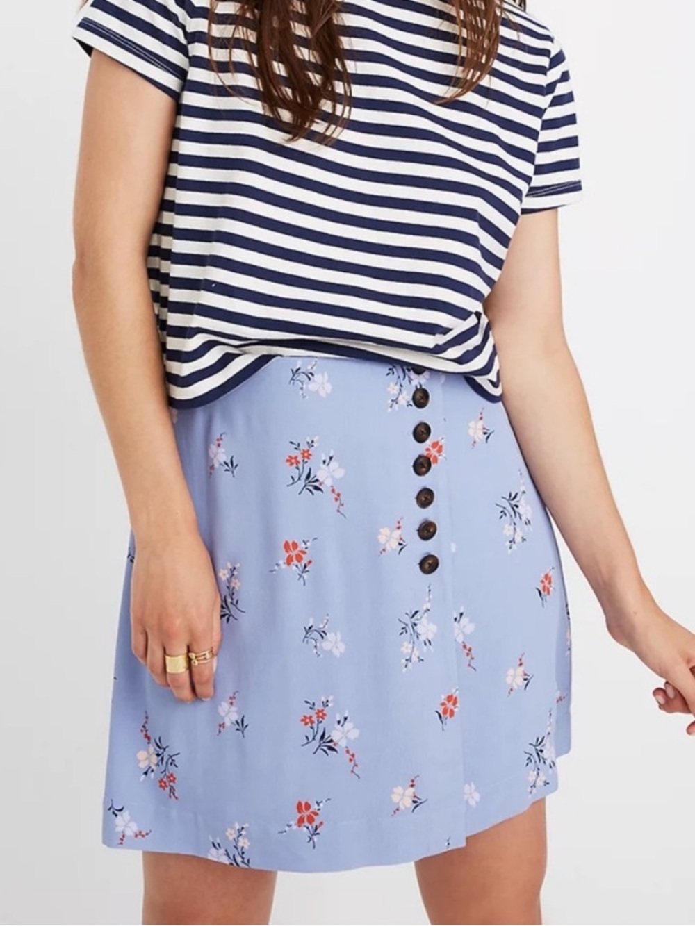 Madewell Periwinkle Aloha Floral Button-Front Mini Skirt Size 16